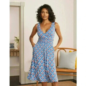 Boden Effie Jersey Dress‎ Moroccan Blue Palm Petal Size 6R
